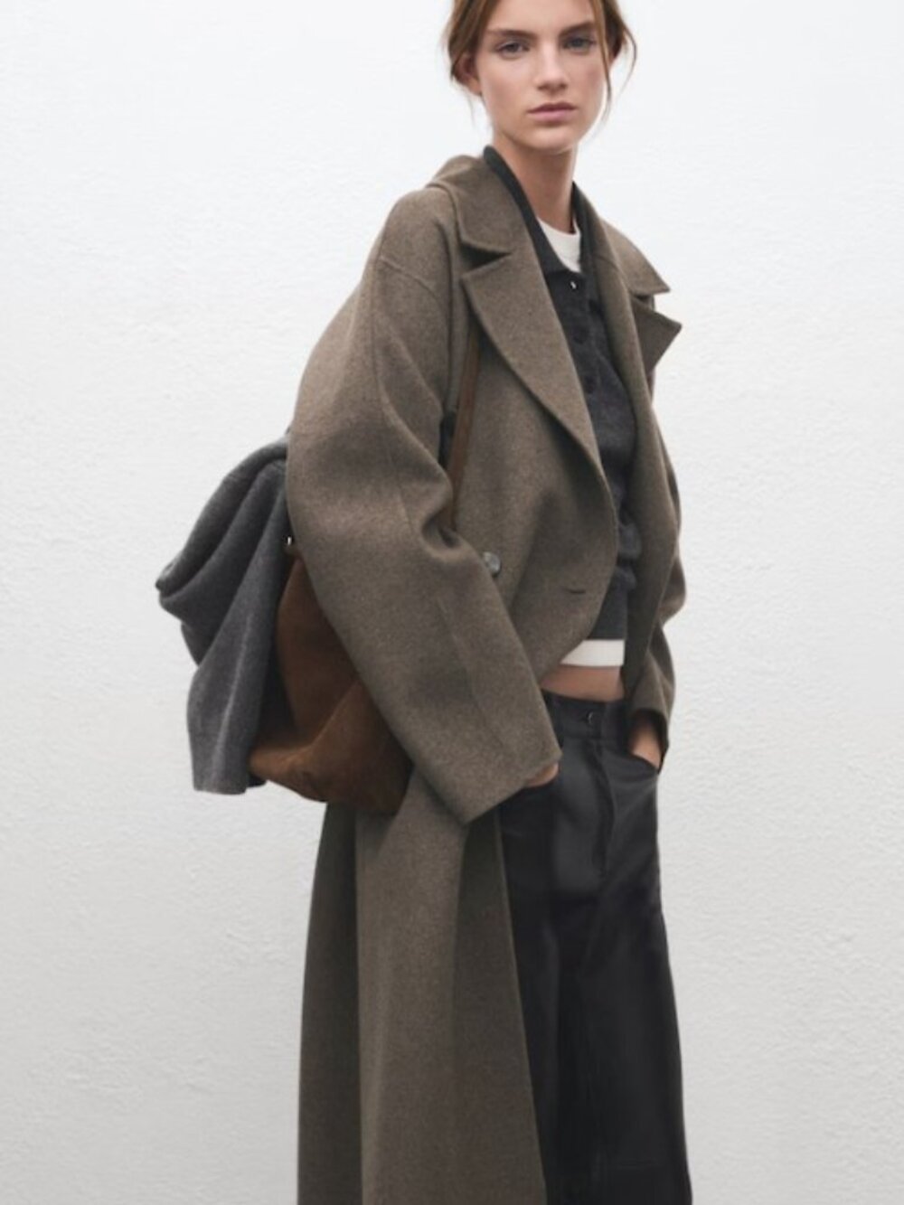 MANGO Handmade Oversized Wool Coat XL Medium Brown - Picture 4 of 15